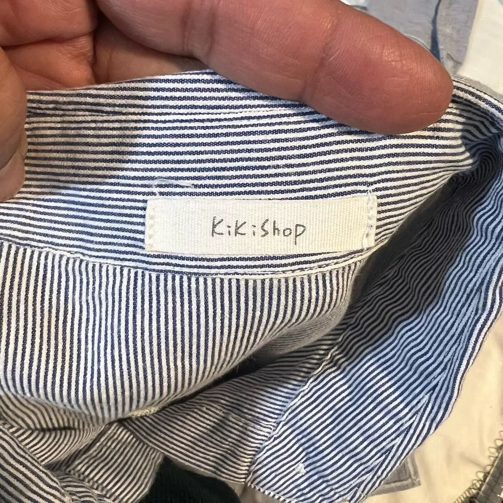 Kiki Shop Blue And White Striped Shirt Stress With Hidden Buttons 3/4 Sleeves SM